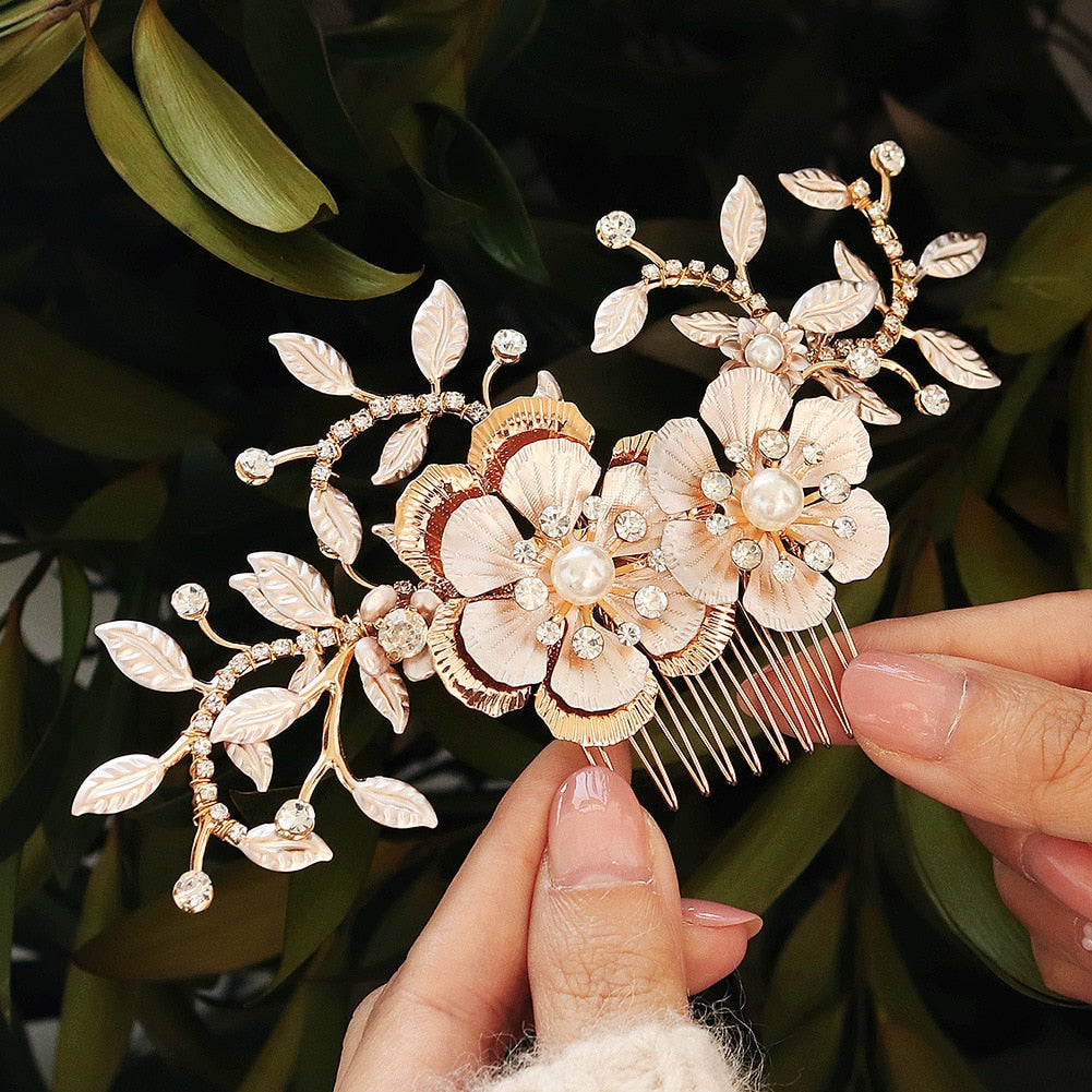 Rhinestone Bridal Hair Comb Pearl Tiaras - Orchid Unique