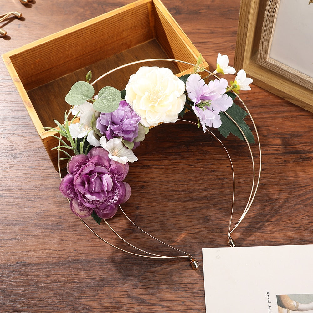 Haimeikang Colorful Flower Headband Fabric Princess Headdresses Girls Bride Headband Women Beach Wedding Hair Accessories - Orchid Unique