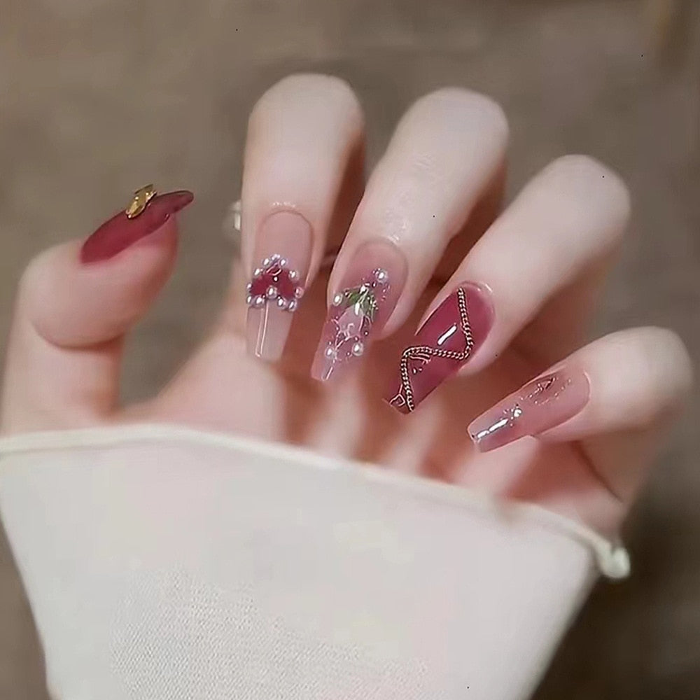 False Nails Coffin Almond Artificial Fake Nails - Orchid Unique