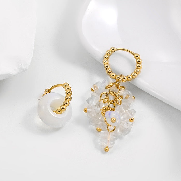 Bohemian Natural Stone Beads Hoop Earrings - Orchid Unique