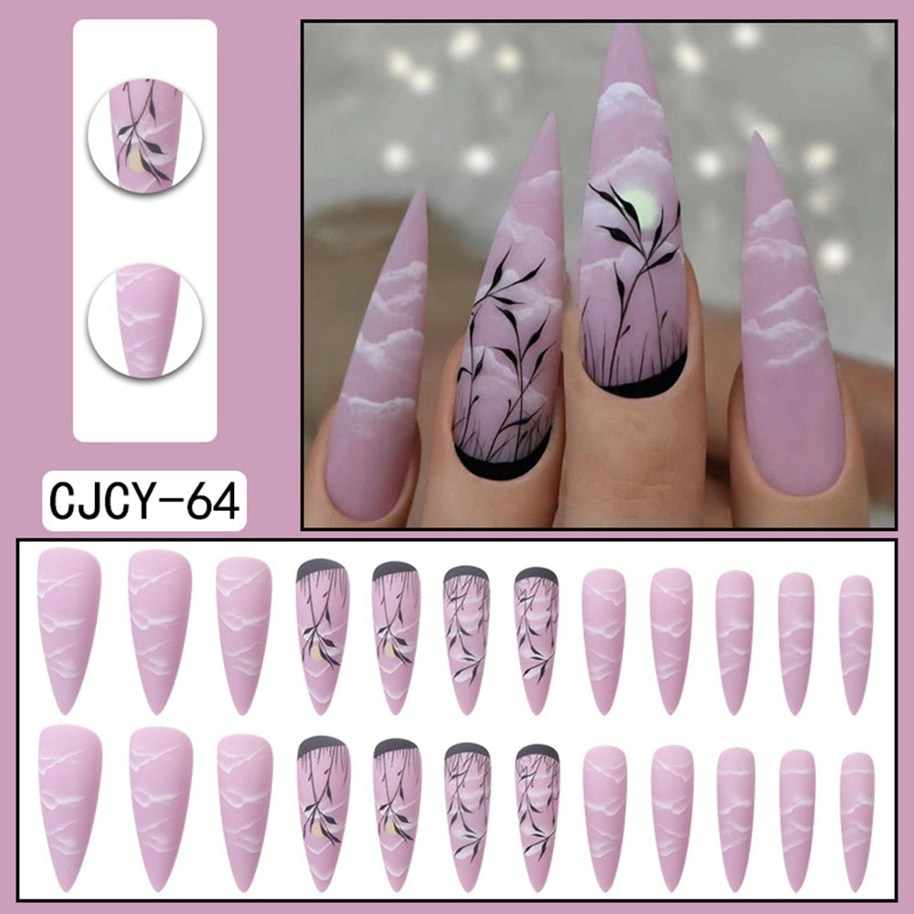 Long Stiletto False Nails - Orchid Unique