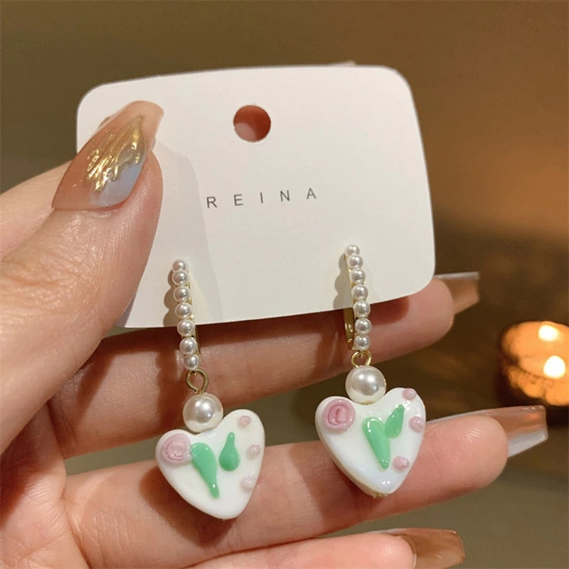 Crystal  Flower Pendant Earrings - Orchid Unique