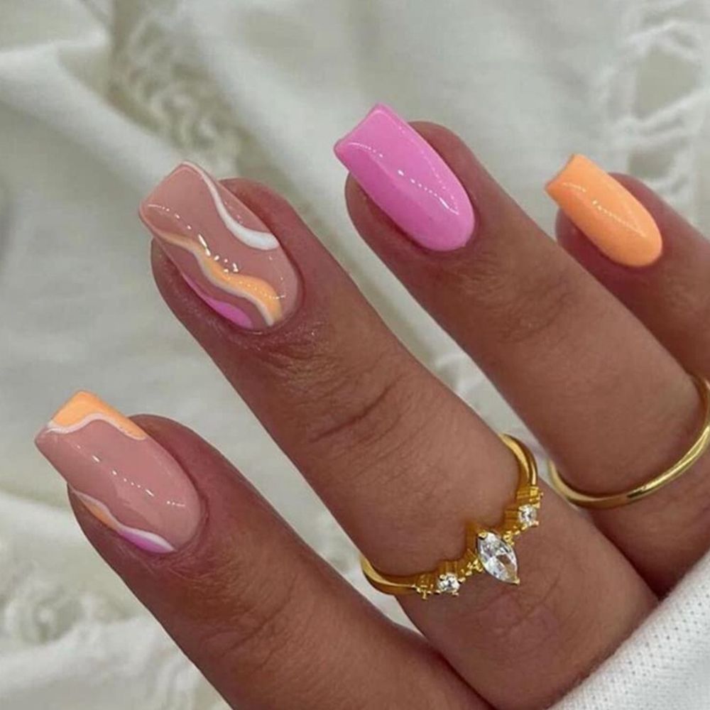 Wave Line Short Ballet French False Nails - Orchid Unique