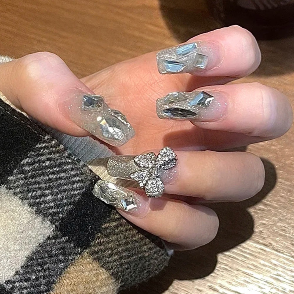 Rhinestone Design Artificial Nails - Orchid Unique