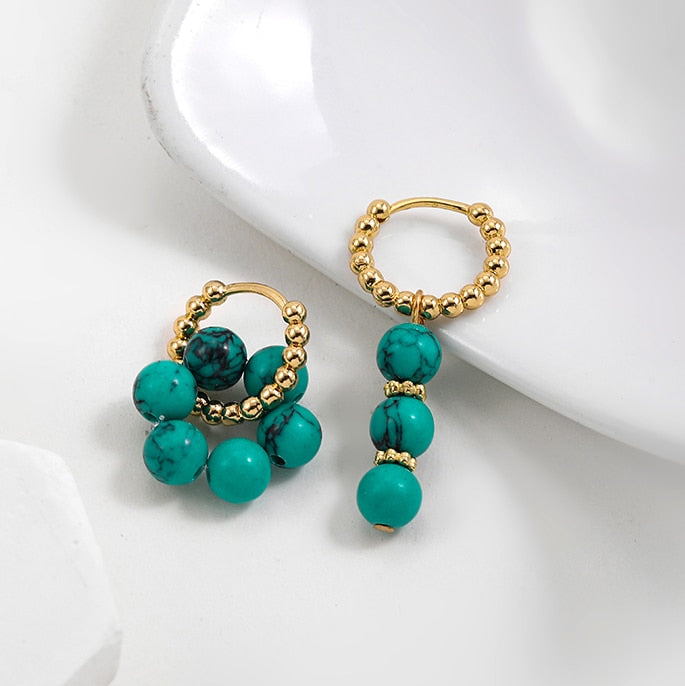 Bohemian Natural Stone Beads Hoop Earrings - Orchid Unique