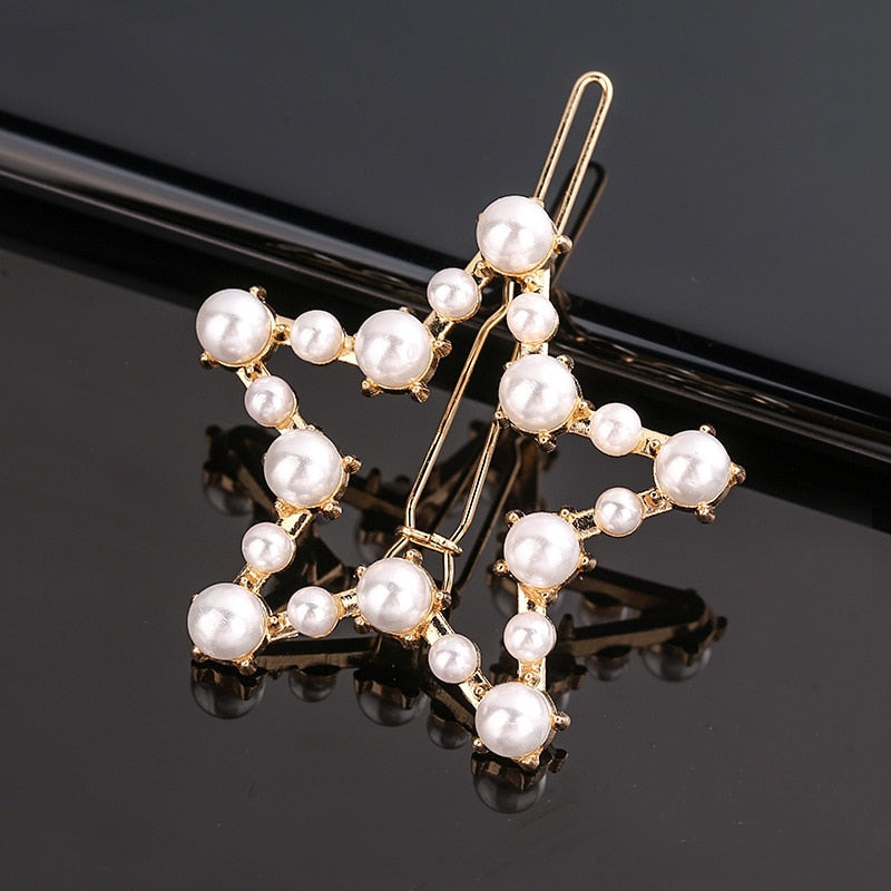 Fashion Pearl Hair Clip Women Girls Elegant Design Triangular Star Round Hairpin Barrette Hair Pins Ponytail Hair Accessories - Orchid Unique