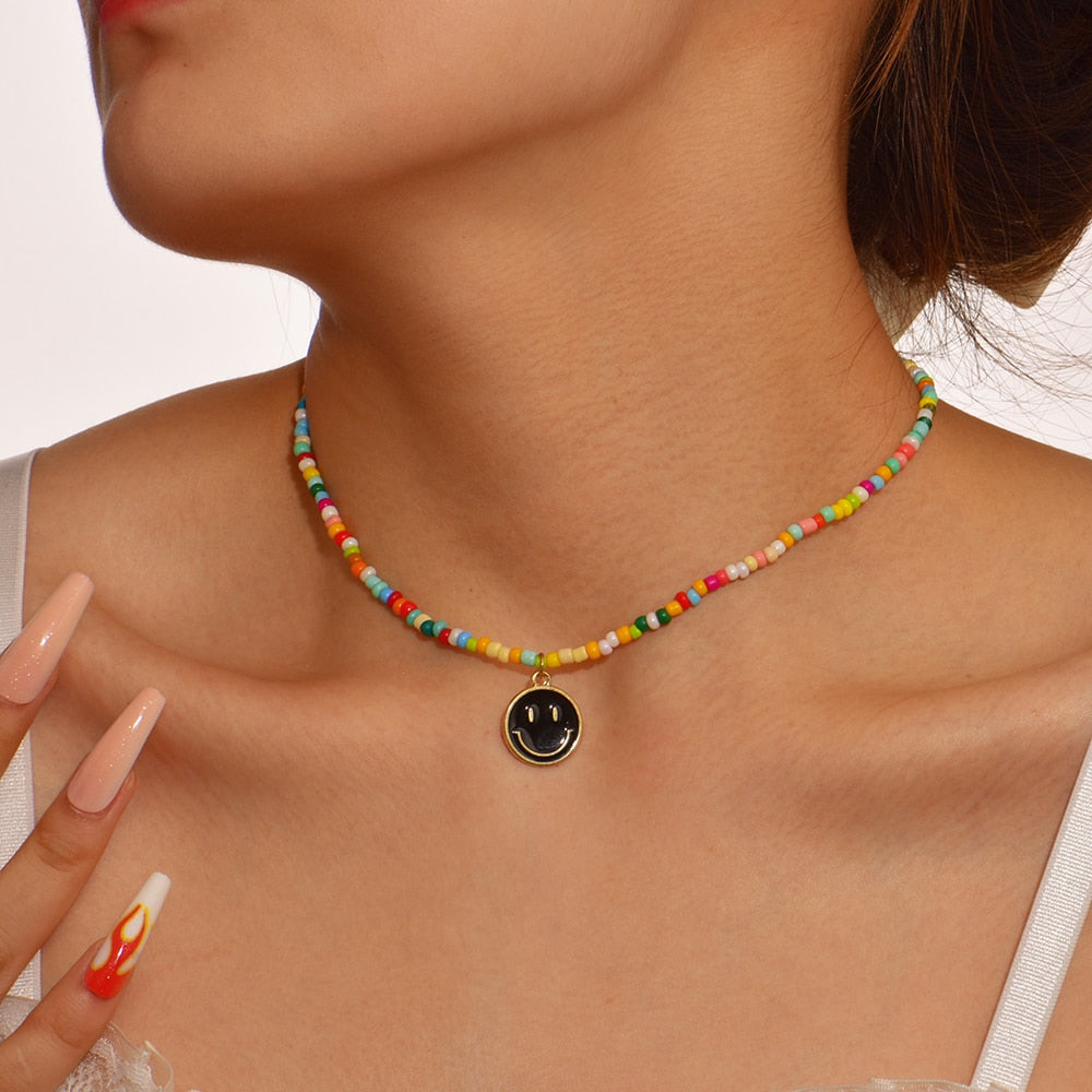 Cute Enamel Yellow Smiley Face Pendant Necklace - Orchid Unique