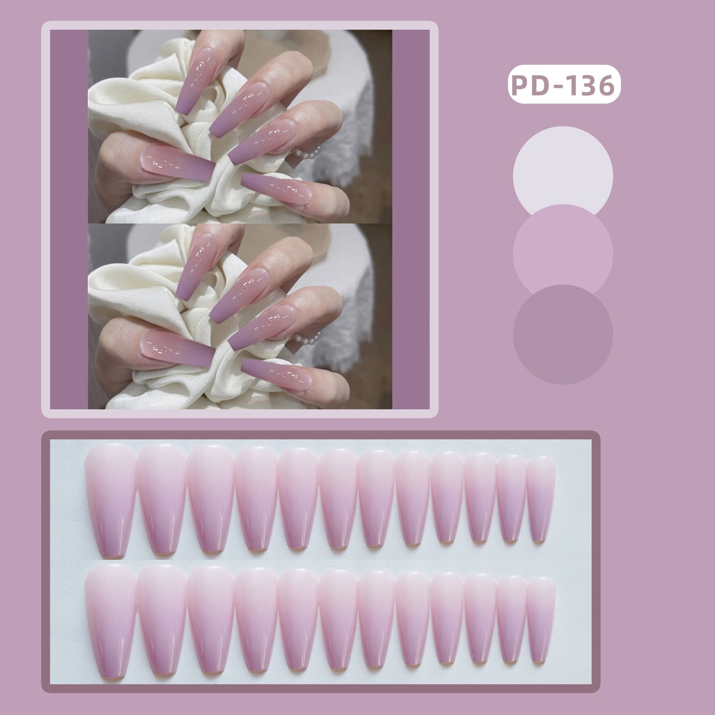 Short Wear Tips Nail False Patch - Orchid Unique