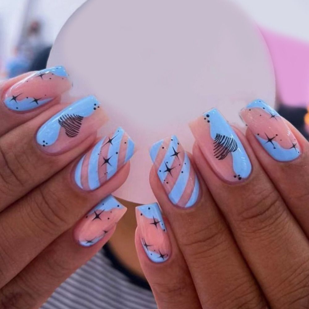 Wave Line Short Ballet French False Nails - Orchid Unique