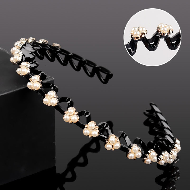 Fashion Pearl Non-Slip Rhinestone Hairbands Elastic Flower Women Hair Hoop Bands Headband Bezel Girls Hair Accessories Headdress - Orchid Unique