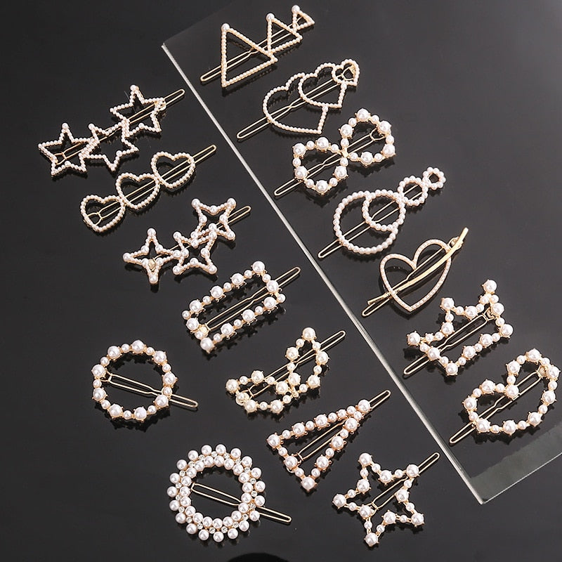 Fashion Pearl Hair Clip Women Girls Elegant Design Triangular Star Round Hairpin Barrette Hair Pins Ponytail Hair Accessories - Orchid Unique