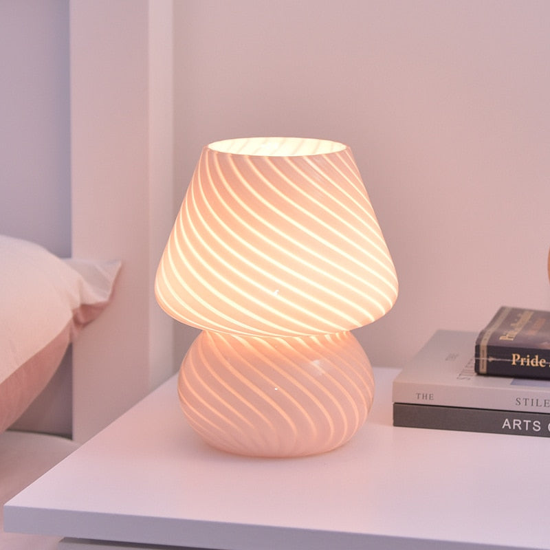 Striped Mushroom Glass LED Desk Lamp - Orchid Unique