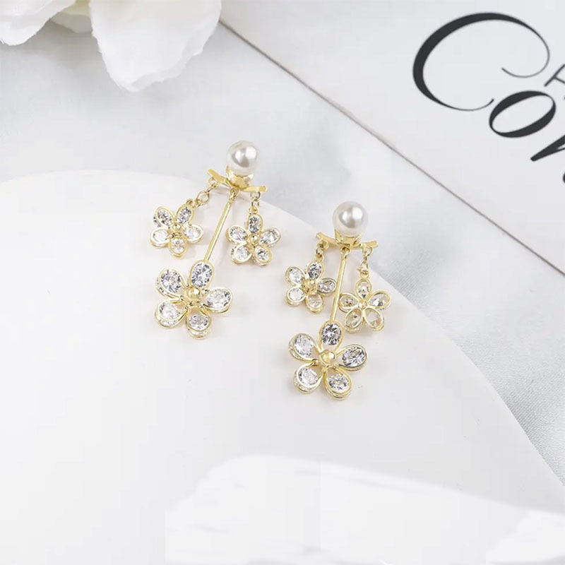 Crystal  Flower Pendant Earrings - Orchid Unique