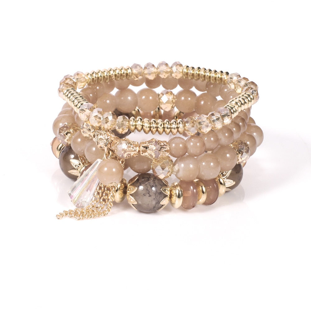4 Pcs Set of Beaded Crystal Bracelet - Orchid Unique