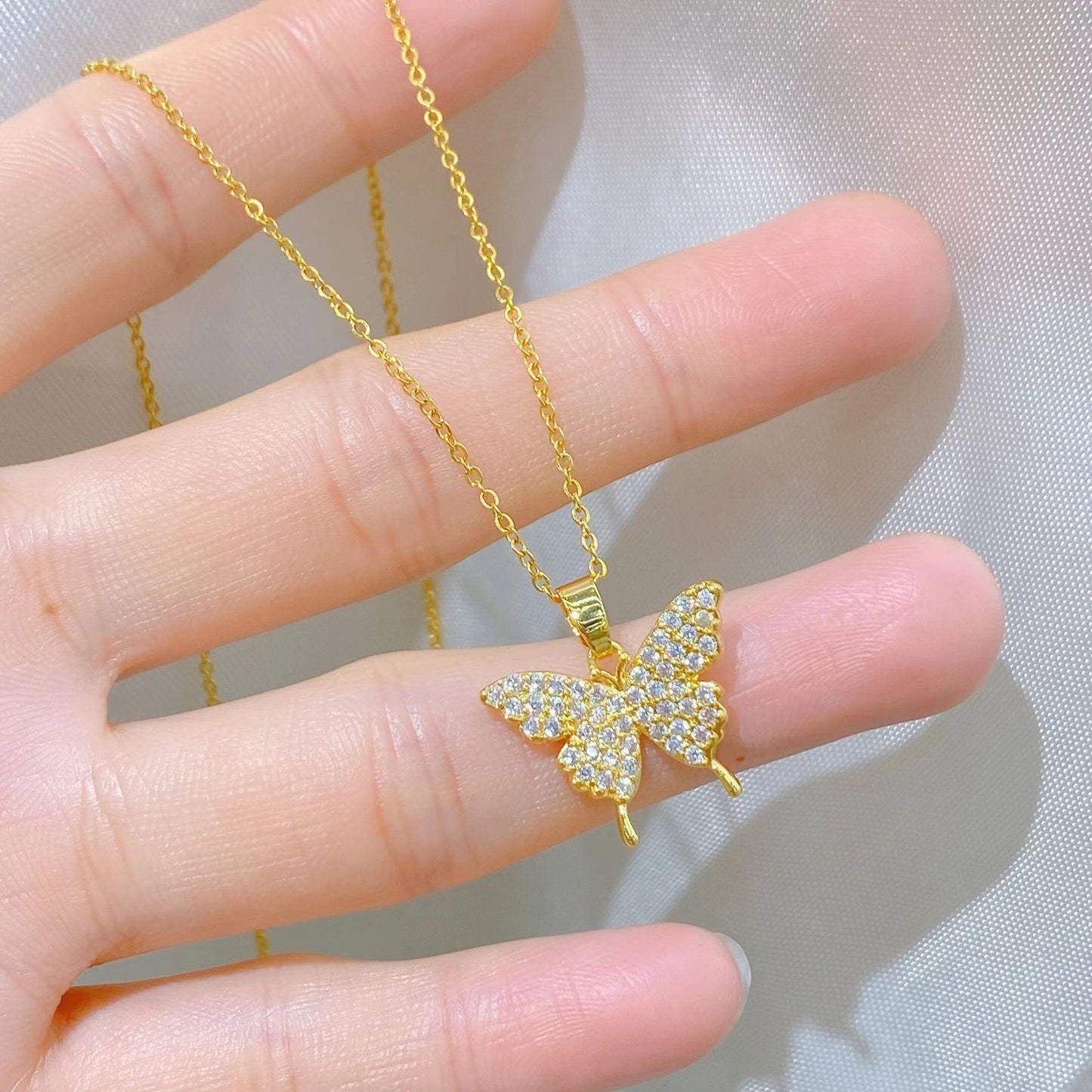 Double Butterfly Necklace Pendant Set - Orchid Unique