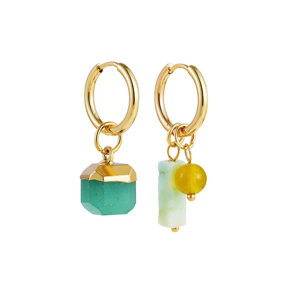 Bohemian Natural Stone Beads Hoop Earrings - Orchid Unique