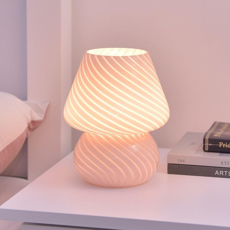 Striped Mushroom Glass LED Desk Lamp - Orchid Unique