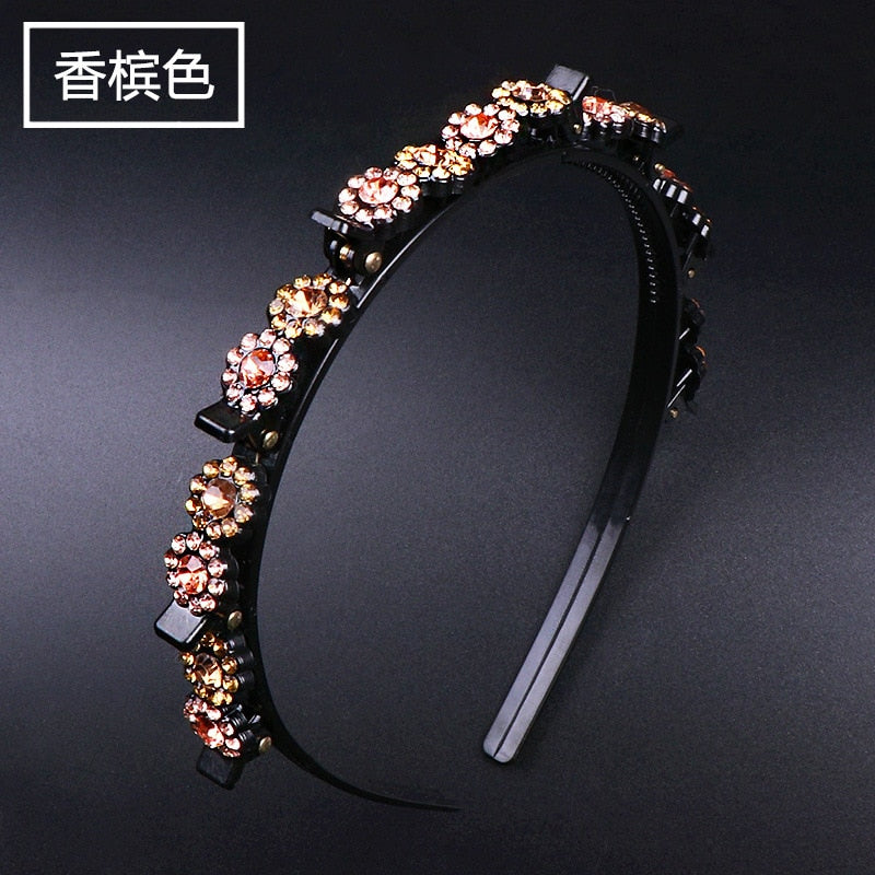 Fashion Pearl Non-Slip Rhinestone Hairbands Elastic Flower Women Hair Hoop Bands Headband Bezel Girls Hair Accessories Headdress - Orchid Unique