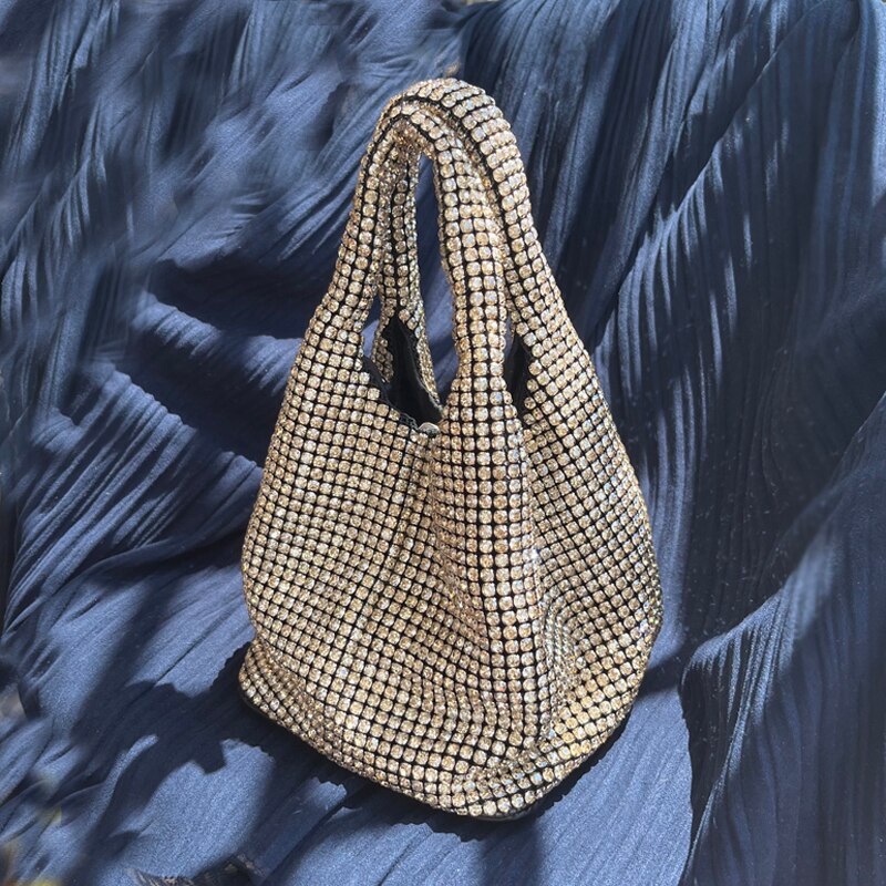 Shiny Crystal Clutch purse bucket Shoulder bag rhinestone Handmade purses and handbags luxury Designer Evening clutch Bag Purse - Orchid Unique