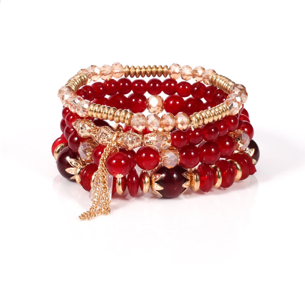 4 Pcs Set of Beaded Crystal Bracelet - Orchid Unique