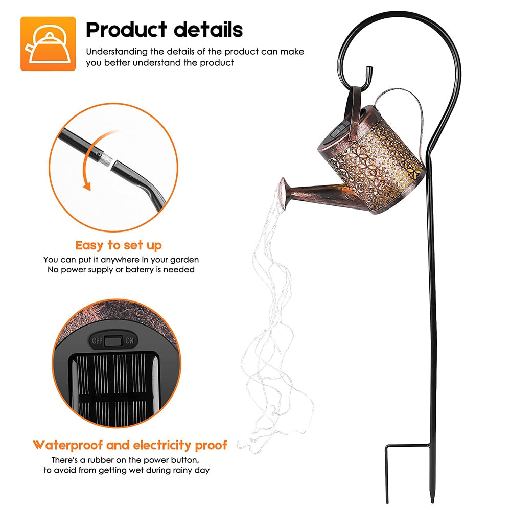 Solar Watering Can Light Hanging - Orchid Unique