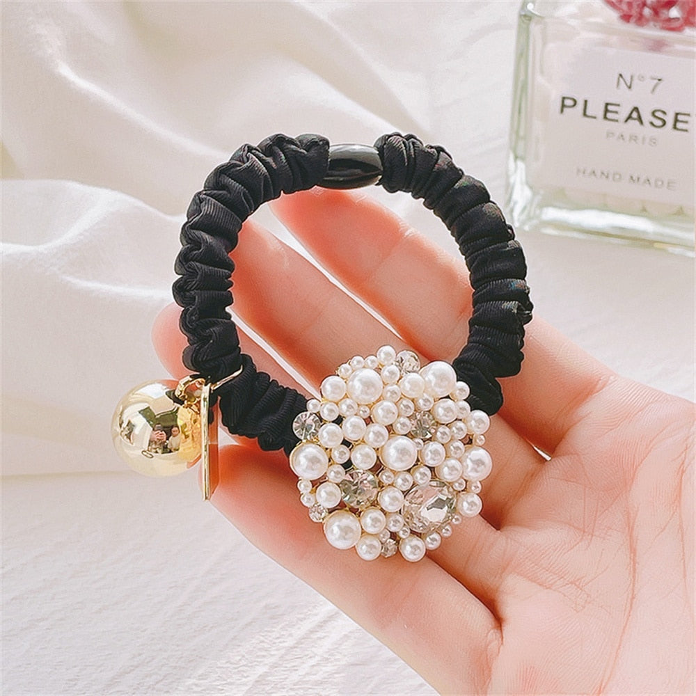 Fashion New Ball Hair Ties For Women Circle Temperament Pearl Head Rope Net Red High-End Headdress Hair Rubber Band Female - Orchid Unique