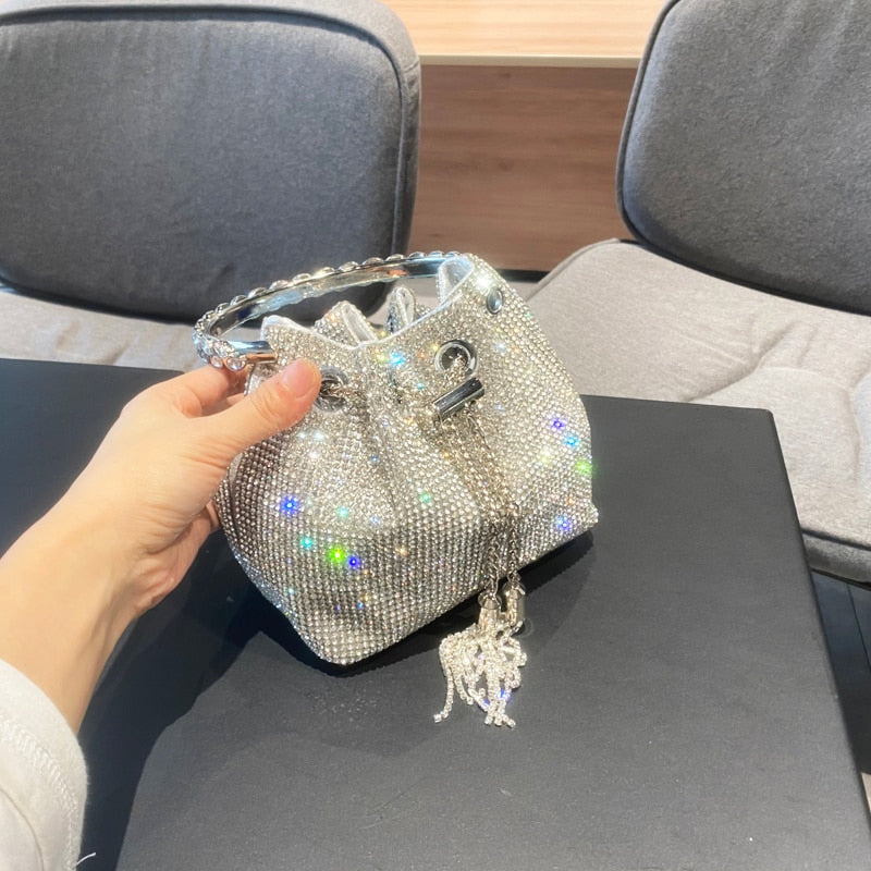 purses and handbags bags for women luxury Designer bucket clutch purse evening banquet bag Crystal rhinestone shoulder bag - Orchid Unique