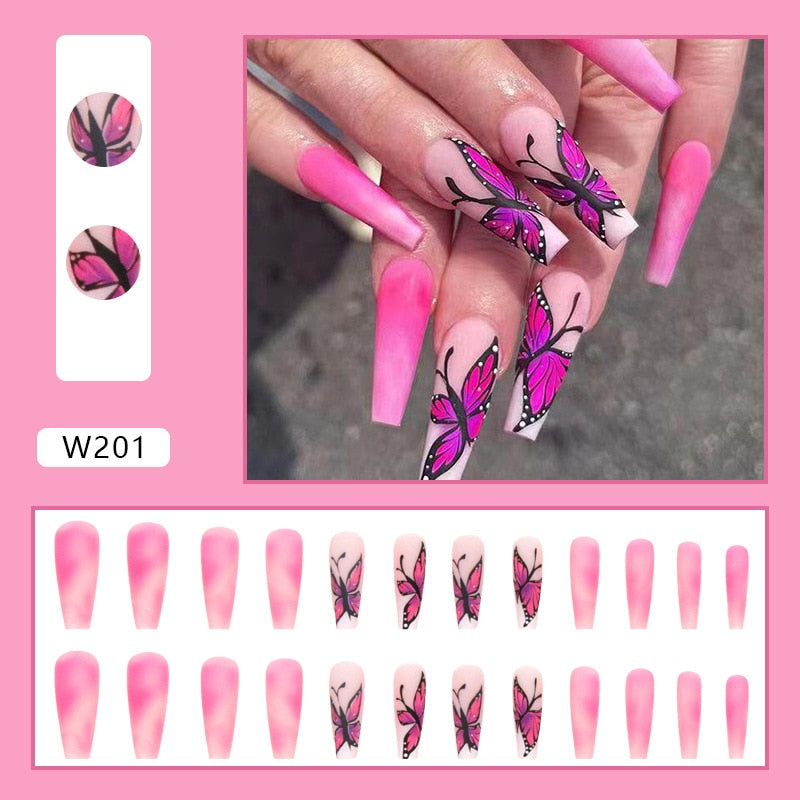 Long Coffin False Nails - Orchid Unique