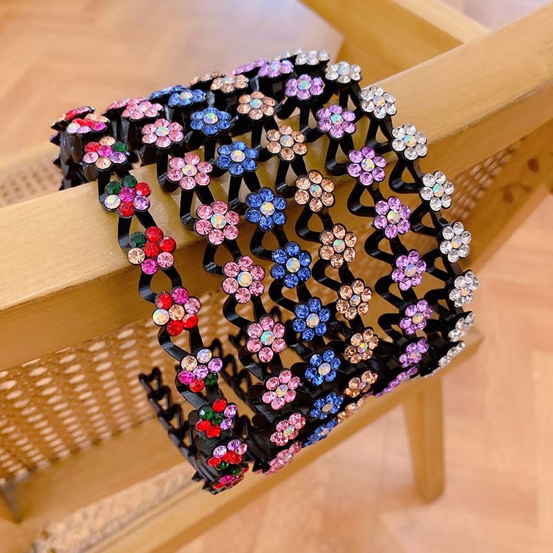 Fashion Pearl Non-Slip Rhinestone Hairbands Elastic Flower Women Hair Hoop Bands Headband Bezel Girls Hair Accessories Headdress - Orchid Unique