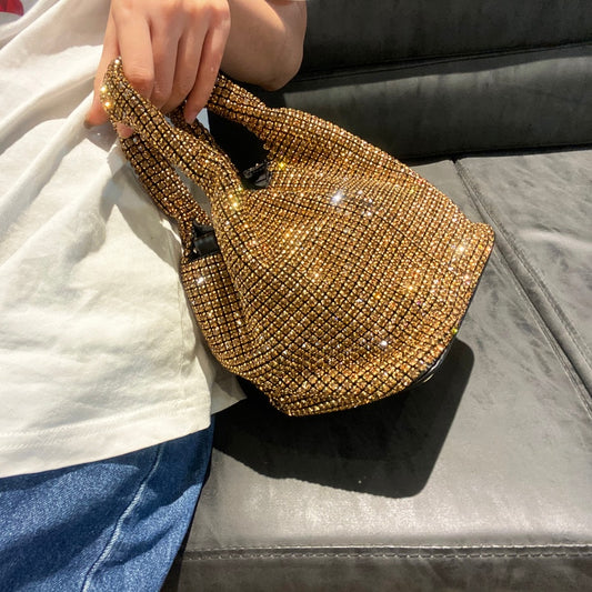 Shiny Crystal Clutch purse bucket Shoulder bag rhinestone Handmade purses and handbags luxury Designer Evening clutch Bag Purse - Orchid Unique