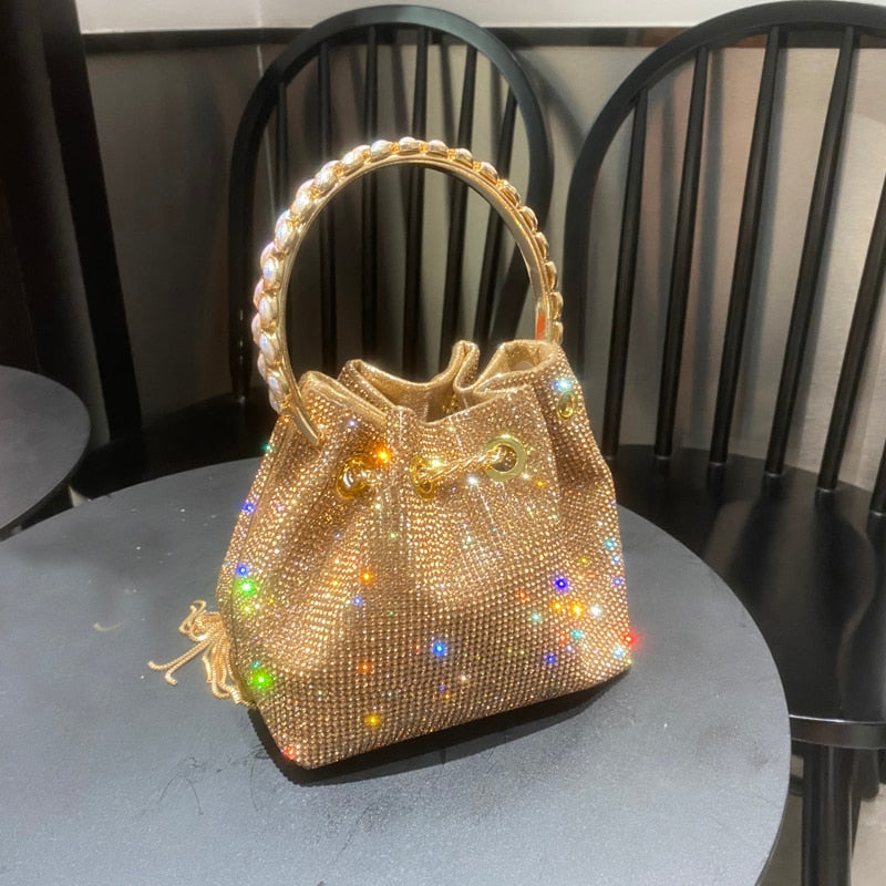 purses and handbags bags for women luxury Designer bucket clutch purse evening banquet bag Crystal rhinestone shoulder bag - Orchid Unique