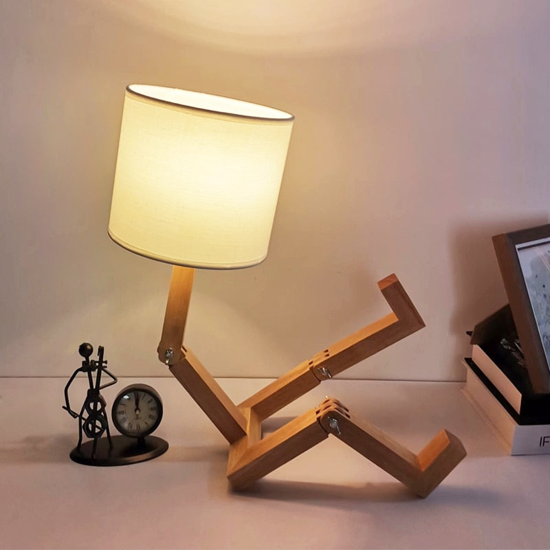 Robot Shape Wooden Table Lamp - Orchid Unique