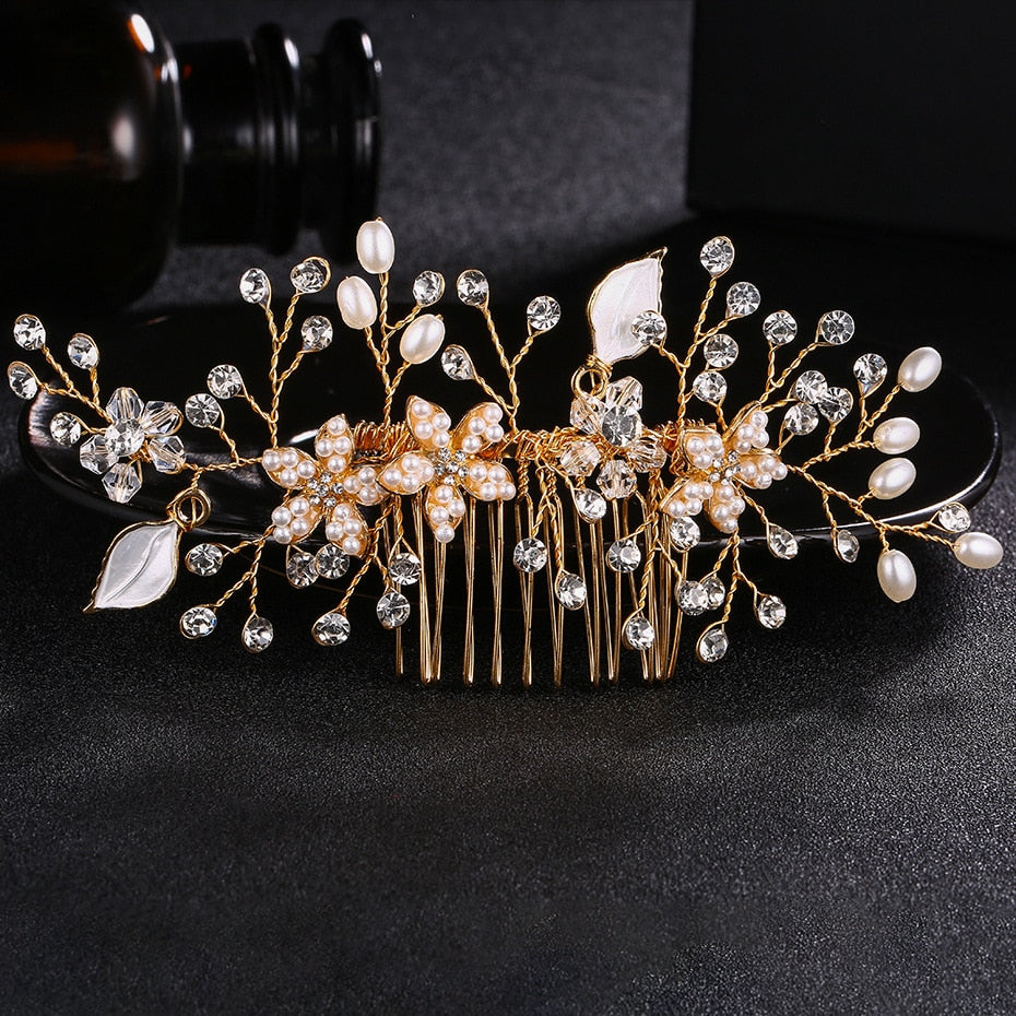 Rhinestone Bridal Hair Comb Pearl Tiaras - Orchid Unique