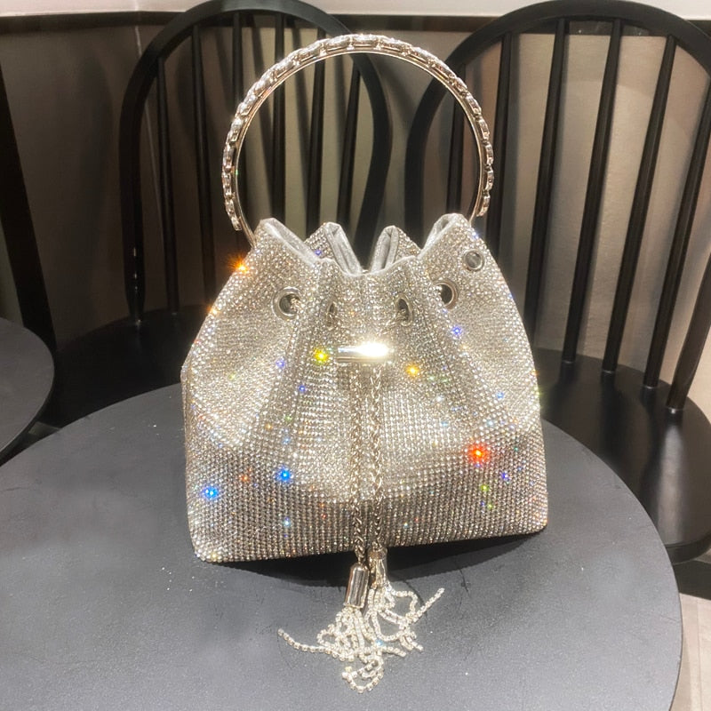 purses and handbags bags for women luxury Designer bucket clutch purse evening banquet bag Crystal rhinestone shoulder bag - Orchid Unique