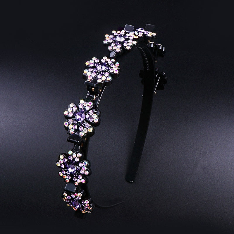 Fashion Pearl Non-Slip Rhinestone Hairbands Elastic Flower Women Hair Hoop Bands Headband Bezel Girls Hair Accessories Headdress - Orchid Unique