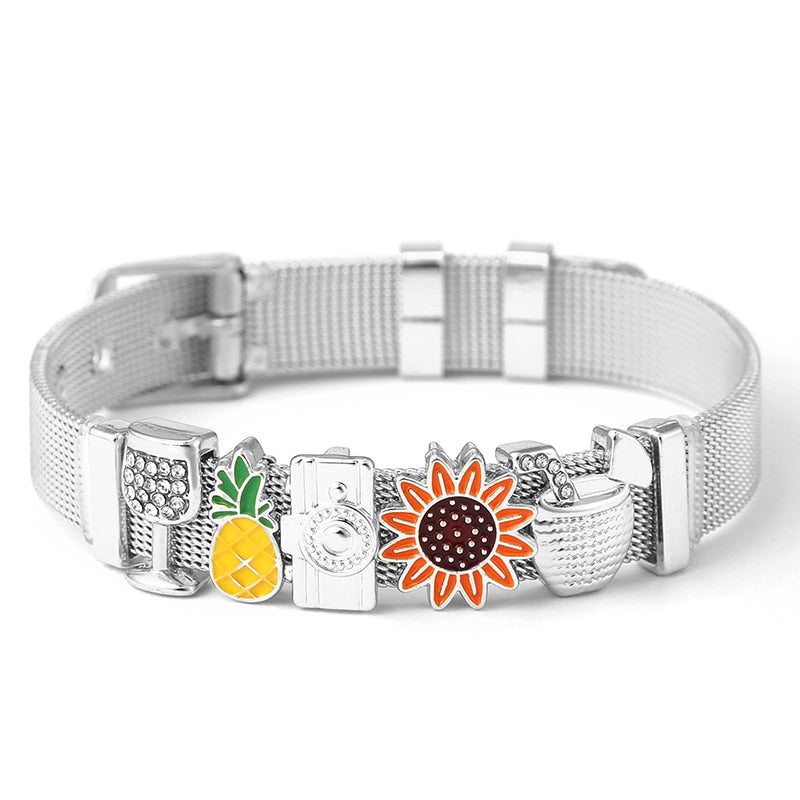 Crystal Heart Anchor Charm Fine Bracelet - Orchid Unique