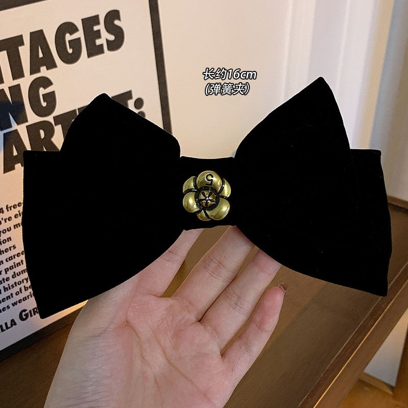 New Black Velvet Bow Hair Pins Elegant Fabric Alloy Roses Hair Clips for Women Fashion ponytail Barrette Heawear Accessories - Orchid Unique