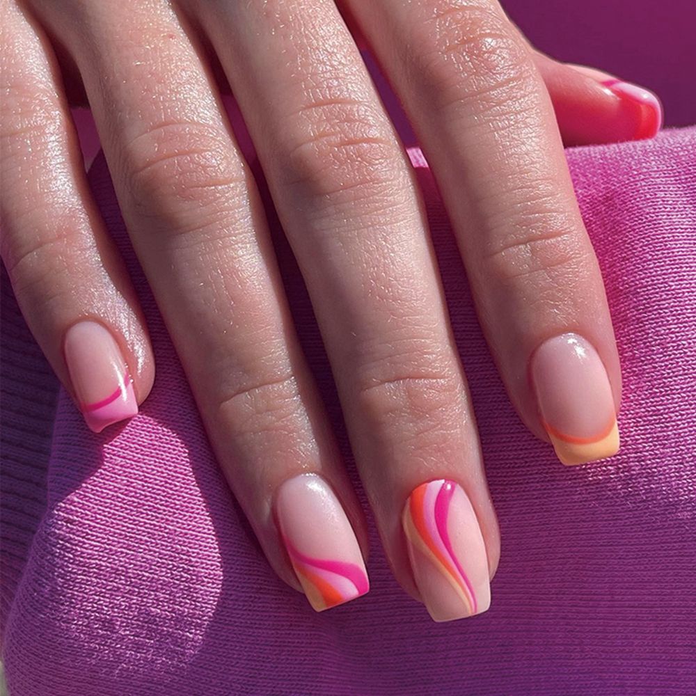 Wave Line Short Ballet French False Nails - Orchid Unique
