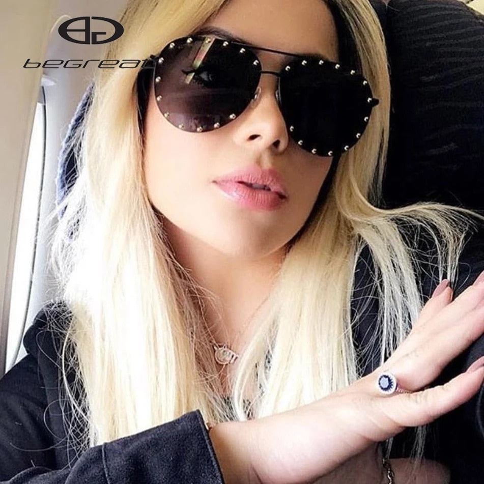 Metal Rivet Pilot Sunglasses - Orchid Unique