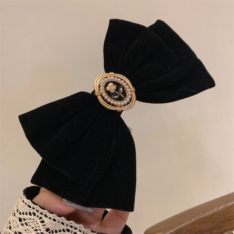 New Black Velvet Bow Hair Pins Elegant Fabric Alloy Roses Hair Clips for Women Fashion ponytail Barrette Heawear Accessories - Orchid Unique