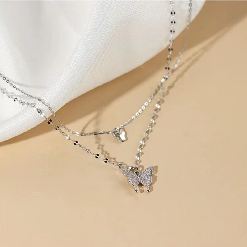 Double Butterfly Necklace Pendant Set - Orchid Unique