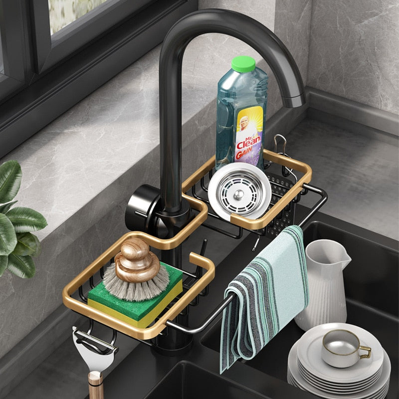 Aluminum Sink Drain Rack & Sponge Storage - Orchid Unique