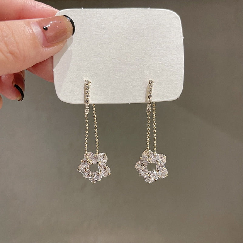 Crystal  Flower Pendant Earrings - Orchid Unique