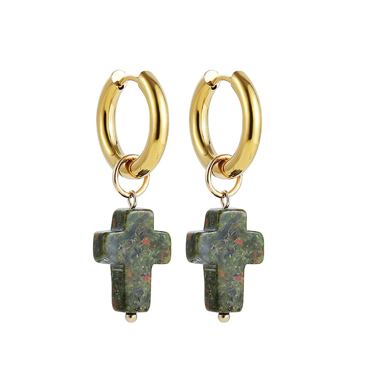 Bohemian Natural Stone Beads Hoop Earrings - Orchid Unique