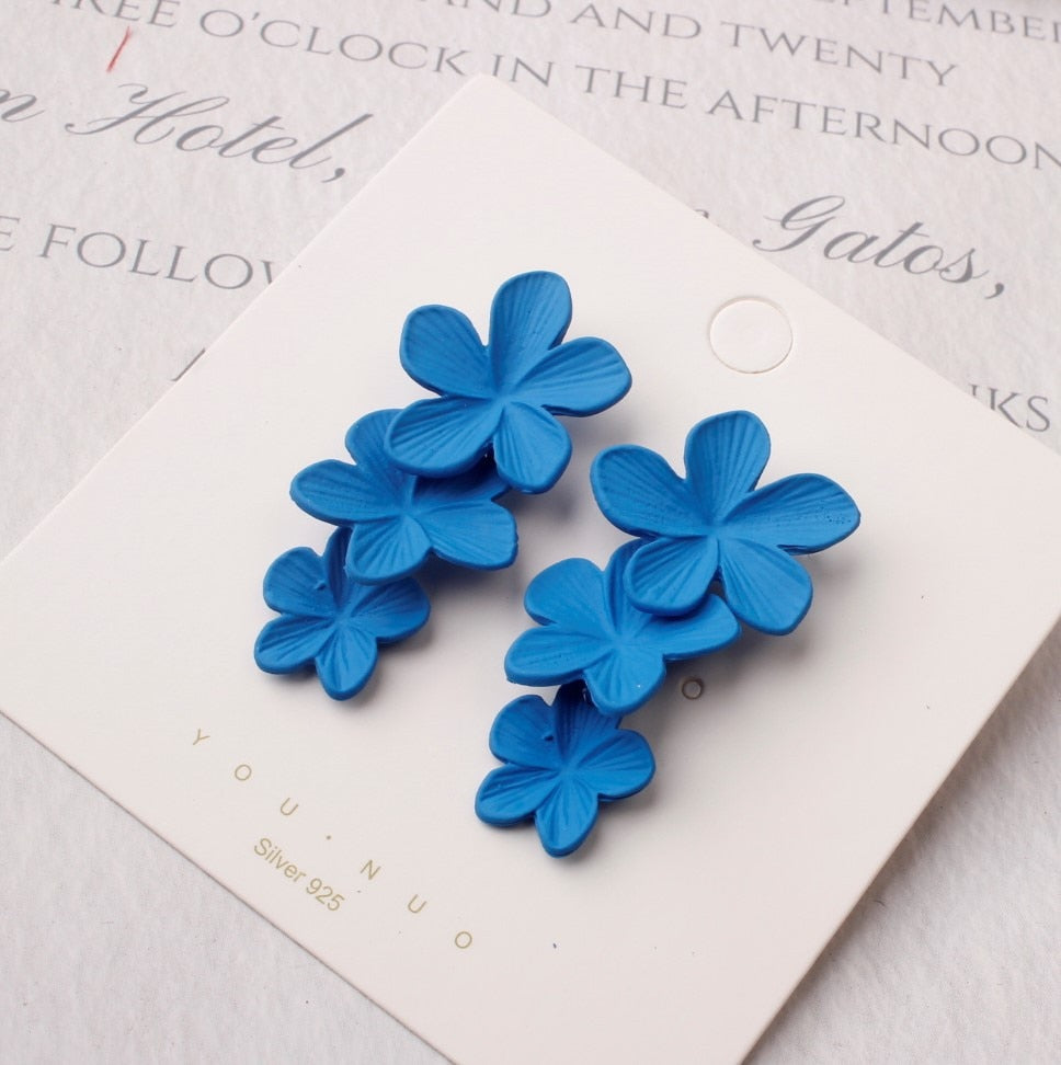 Big Double Flower Drop Earrings - Orchid Unique