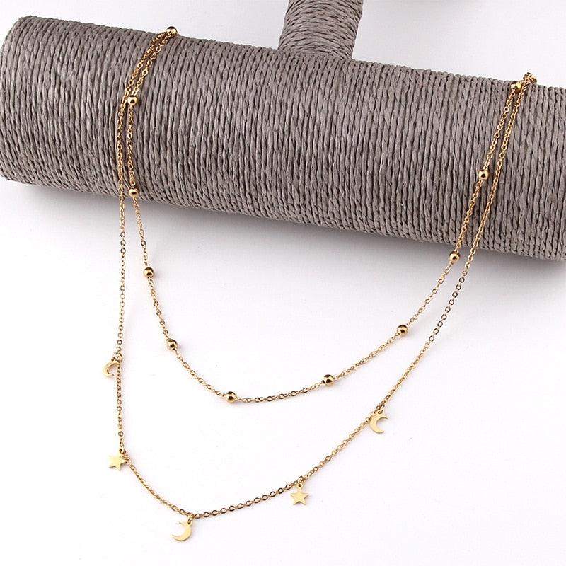 Dainty Necklace Double Layer Beads Tassel Clavicle Chain - Orchid Unique