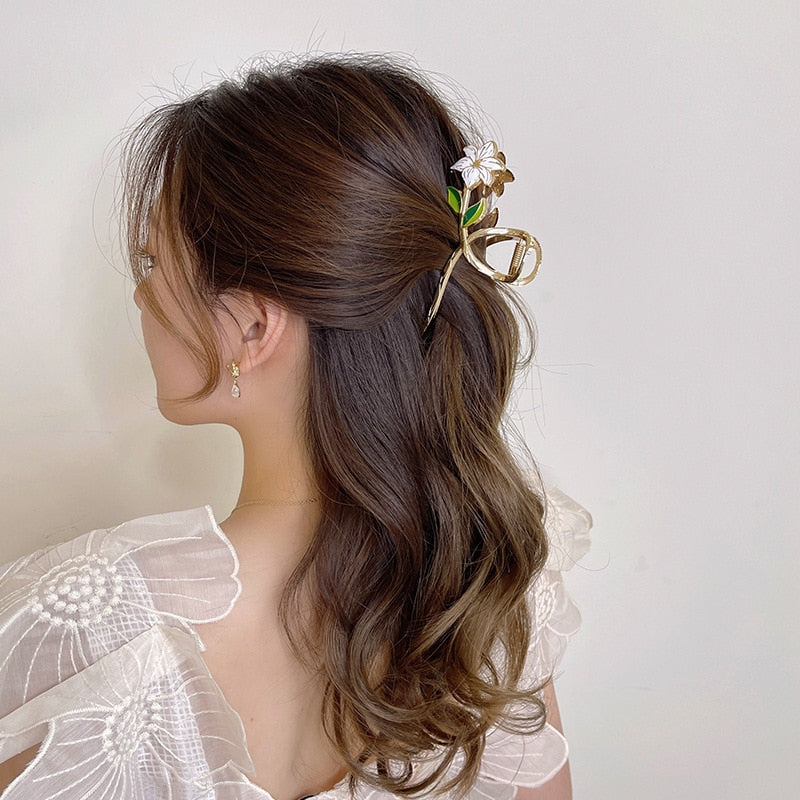 New Women Metal Hair Claw Elegant Gold Flowers Hair Clips Barrette Crab Headband Ponytail Clip Headwear hair accessories tiara - Orchid Unique