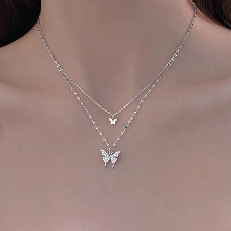 Dainty Necklace Double Layer Beads Tassel Clavicle Chain - Orchid Unique