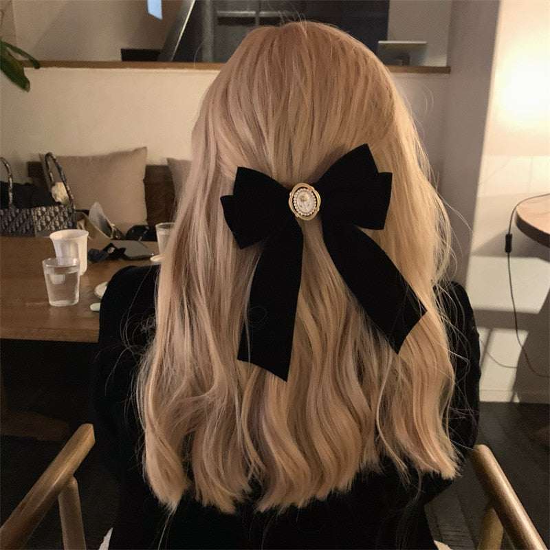 New Black Velvet Bow Hair Pins Elegant Fabric Alloy Roses Hair Clips for Women Fashion ponytail Barrette Heawear Accessories - Orchid Unique