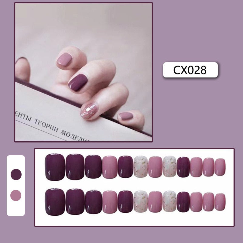 Short Reusable Fake Nails Press on - Orchid Unique
